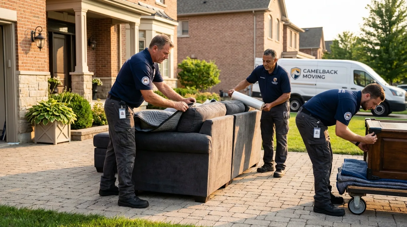 Large estate moving crew wrapping furniture in Easthampton, MA
