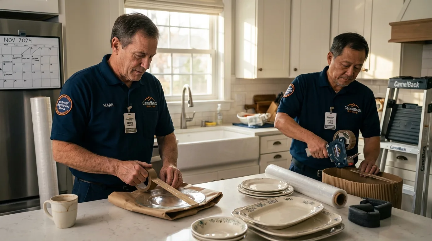 Professional crew packing kitchen dishware in Easthampton, MA